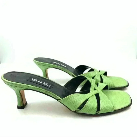 Vaneli heels 8.5 S green leather snakeskin print - Picture 2 of 11